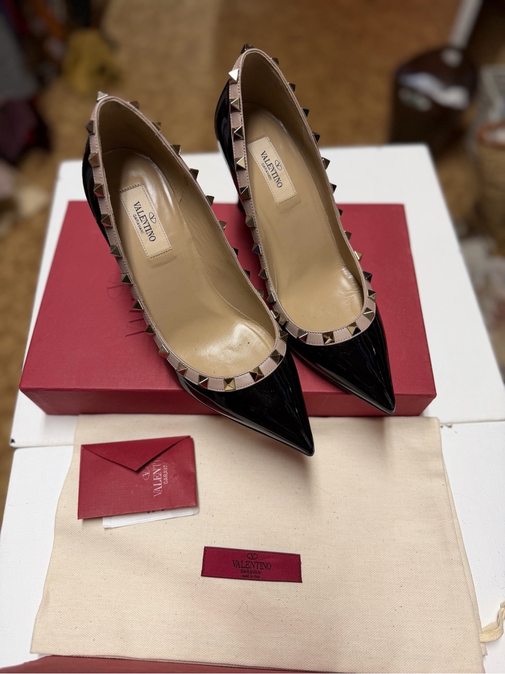 Valentino Black Studded Pointed-Toe Pumps